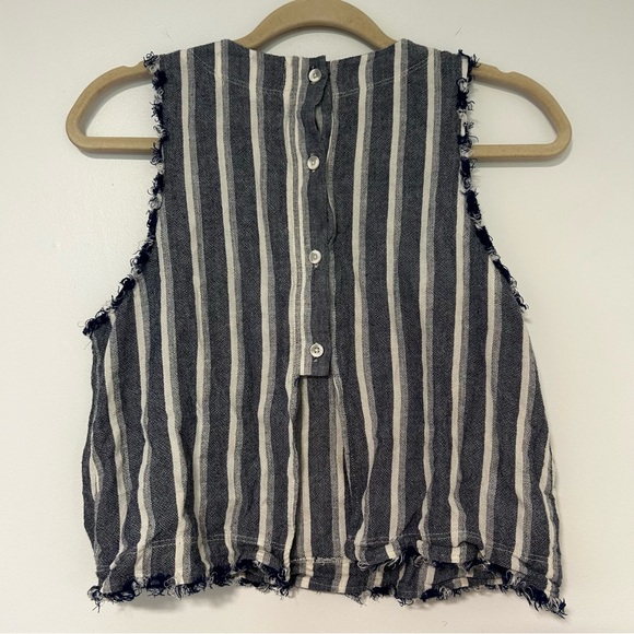 Cloth & Stone Anthropologie Blue Striped Fringe Linen Tank Top Blouse Size Small - Picture 4 of 8